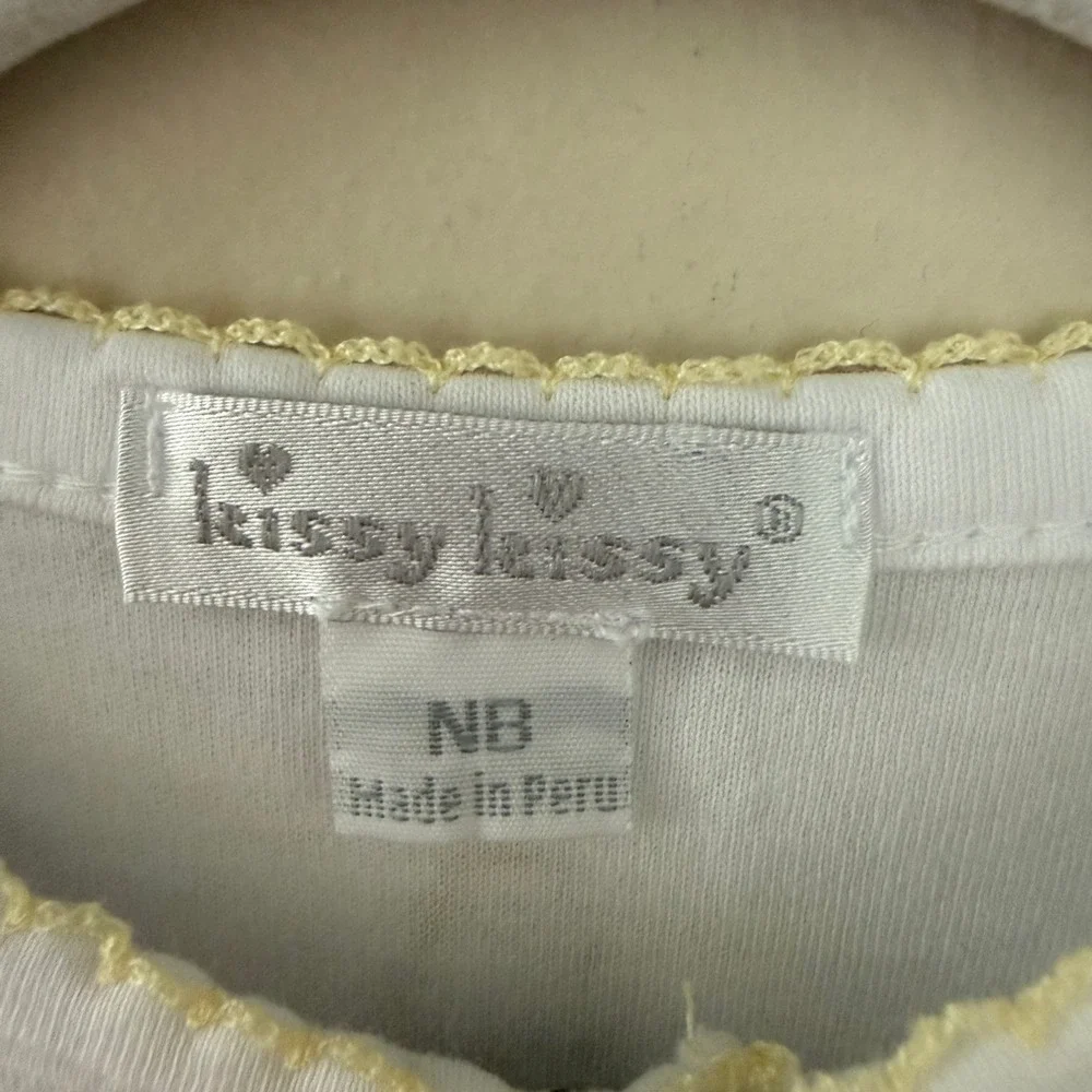 Kissy Kissy Newborn Giraffe Print Pima Cotton Sleeper White Yellow Trim NB